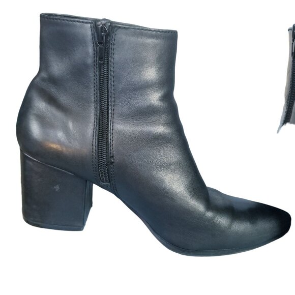 Aldo black leather pointy toe chunky heel booties size 8.5 - Picture 4 of 12